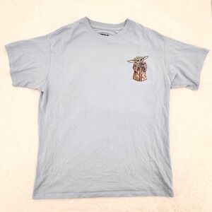 Star Wars Grogu Baby Yoda Embroidered Blue Graphic T-Shirt Mens Medium The Child
